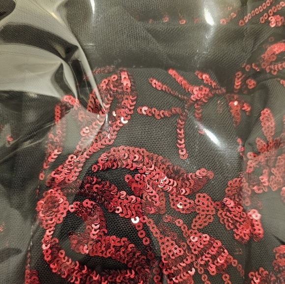 Multicolor Floral, V Neck, Slit Thigh, Contrast Mesh and Sequined Sample Gown - Picture 7 of 14